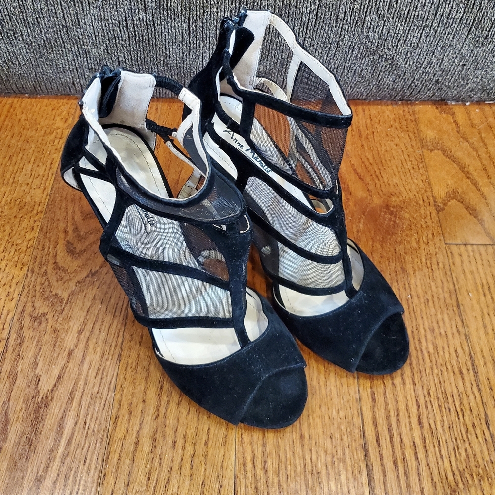 Anne Michelle Mesh Black High Heel Stilettos 5" Size 9